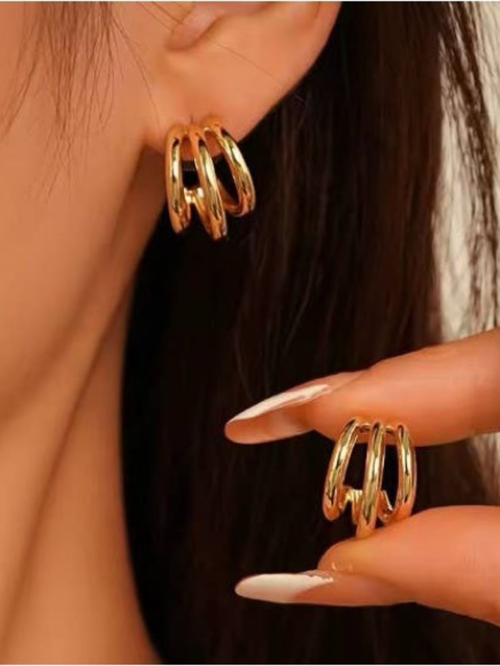 Waterproof Tarnish Free Triple Hoop Gold Women’s Earrings — Chic Layered Hoops
